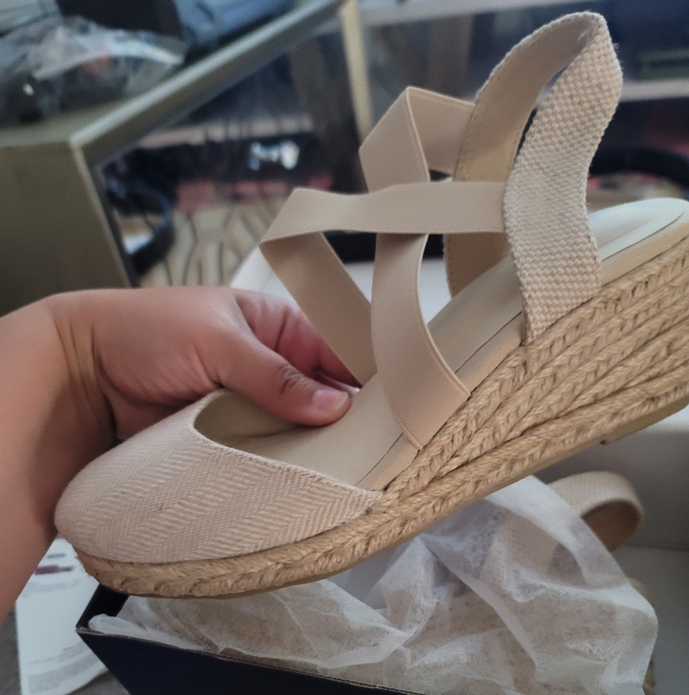 Beige Espadrille Wedge Sandals